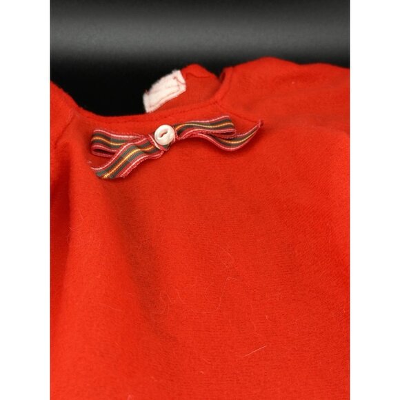 Vtg Red Baby Doll Dress Gown Bonnet White Eyelet Trim Plaid Bow And Ribbon 1980s - Picture 3 of 9